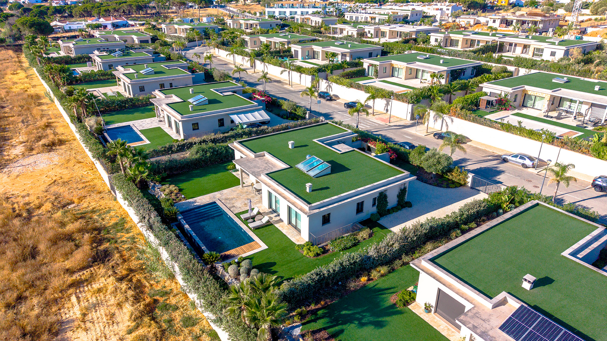 Aerial view of luxury villas in Faro