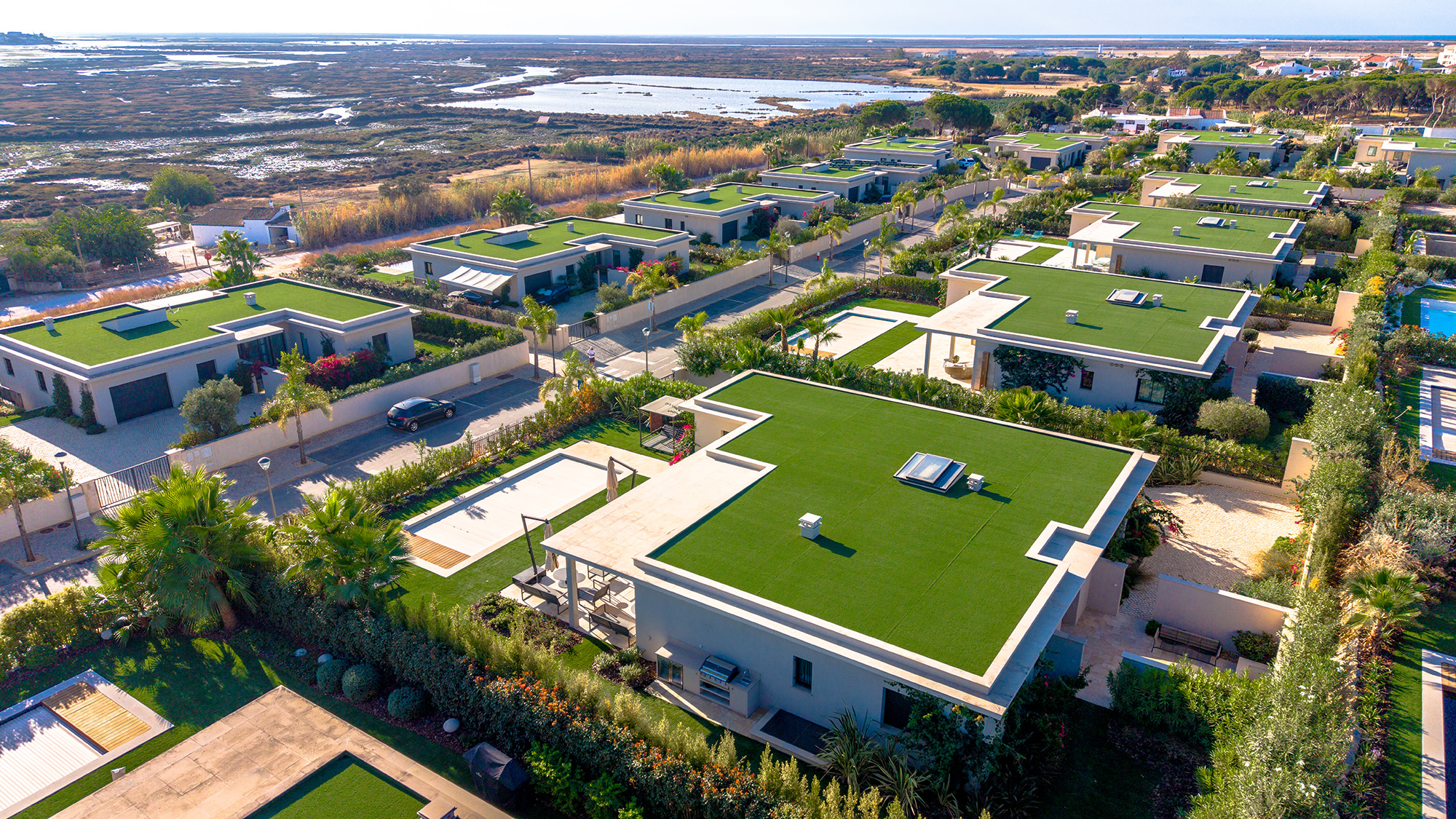 Detail view of luxury villa architecture