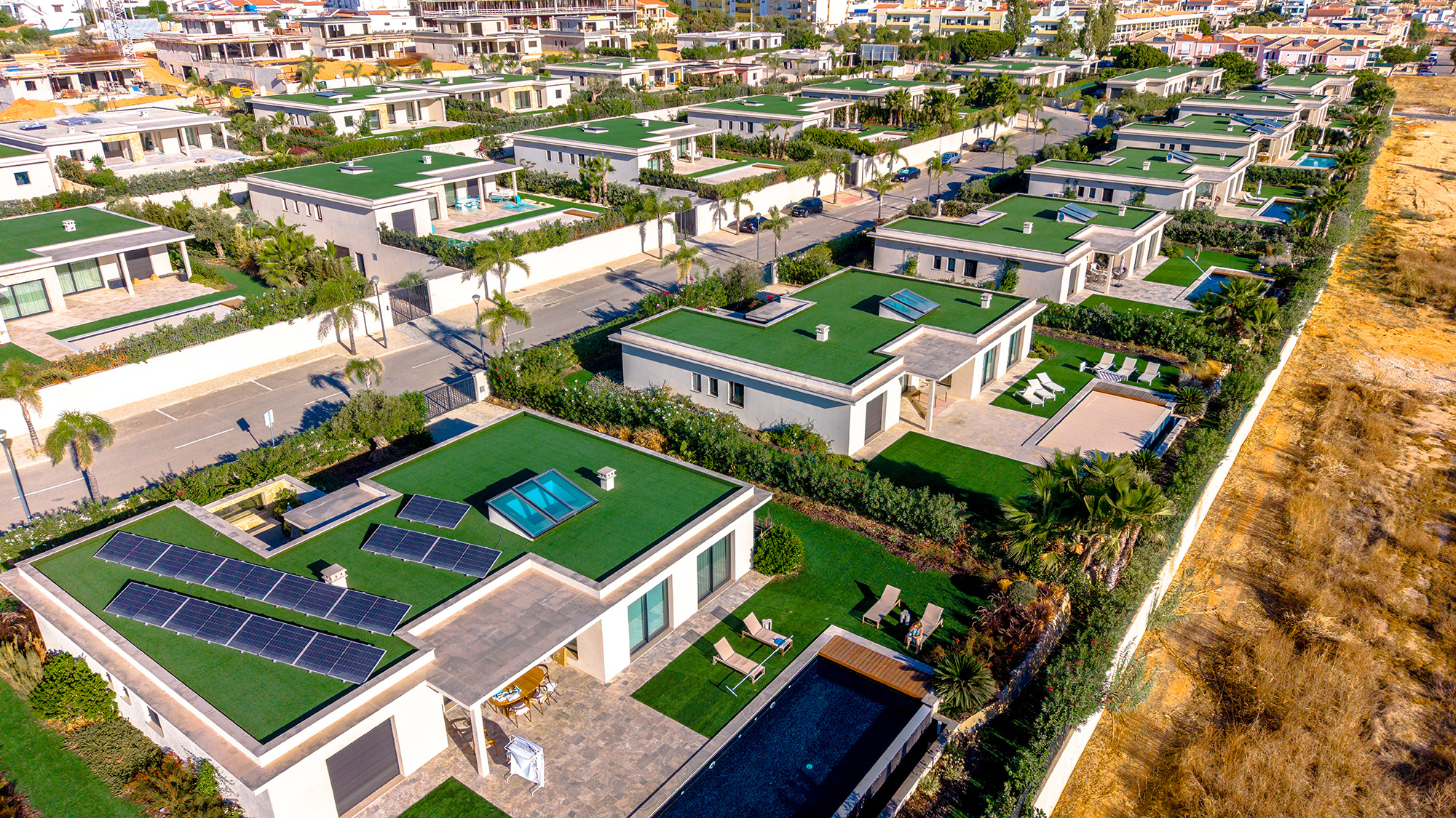 Aerial view of luxury villas in Faro